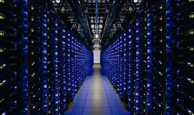 An overhead view of a bustling mining farm showcasing hosted Bitcoin machines in action