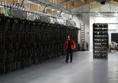 A mining farm filled with advanced mining rigs